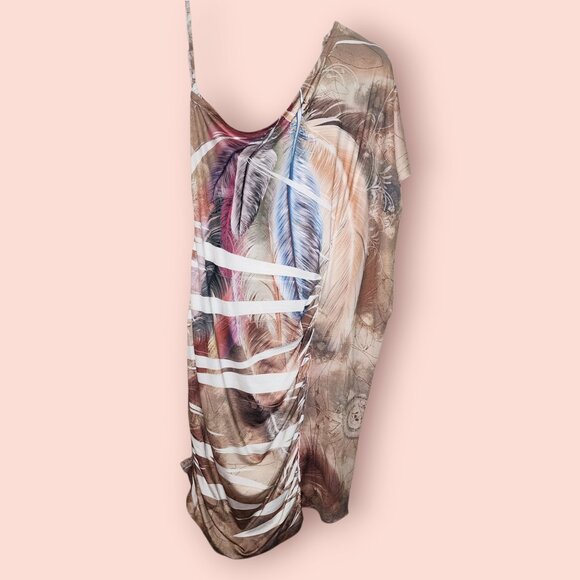 Vintage Dots one shoulder boho feather print Y2K dress size M - Picture 2 of 11